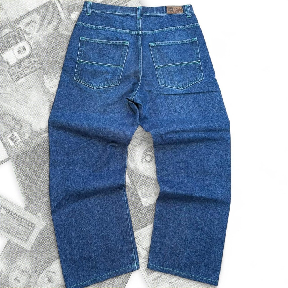 Vintage Y2K Risk Co Blue & Green Baggy Denim Jeans